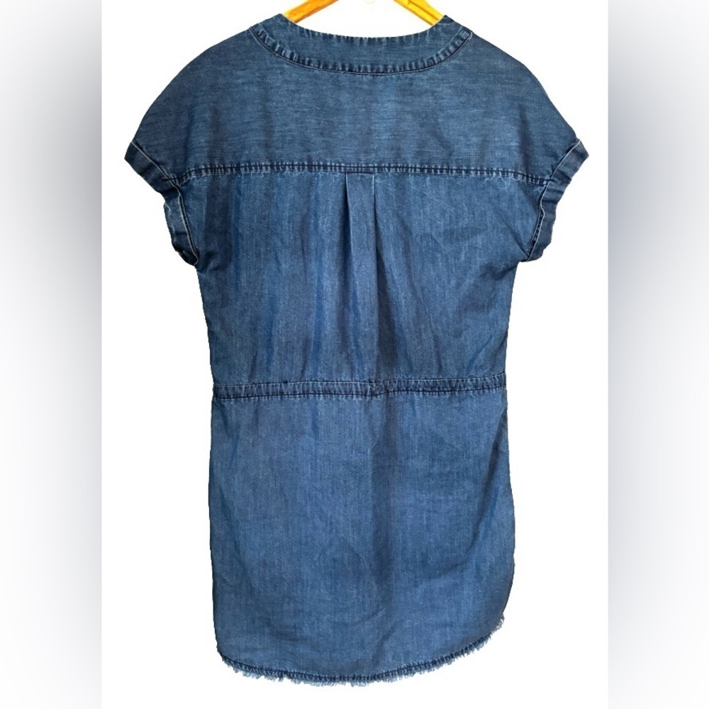 PAIGE Haidee blue cottn/tencel blnd chmbry frng hem mini drss SZ S coastal - Picture 4 of 14